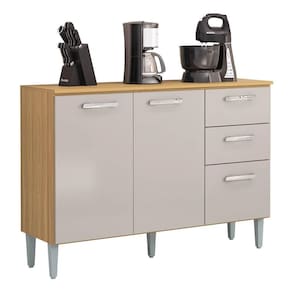 Balcão De Cozinha Para Pia 120cm 3 Portas 2 Gavetas Livy P11 Damasco/off White Mpozenato
