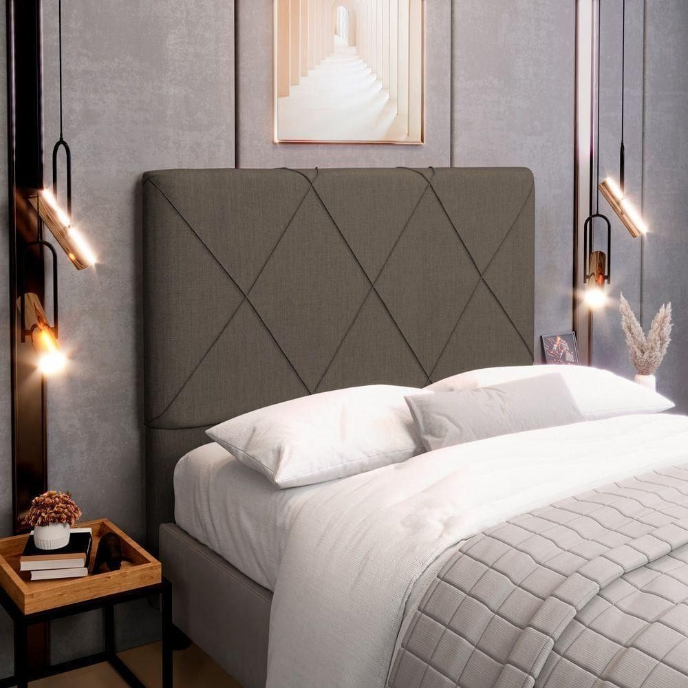 Cabeceira Cama Box Casal Mel 140cm Com Frame Linho Marrom - Desk Design