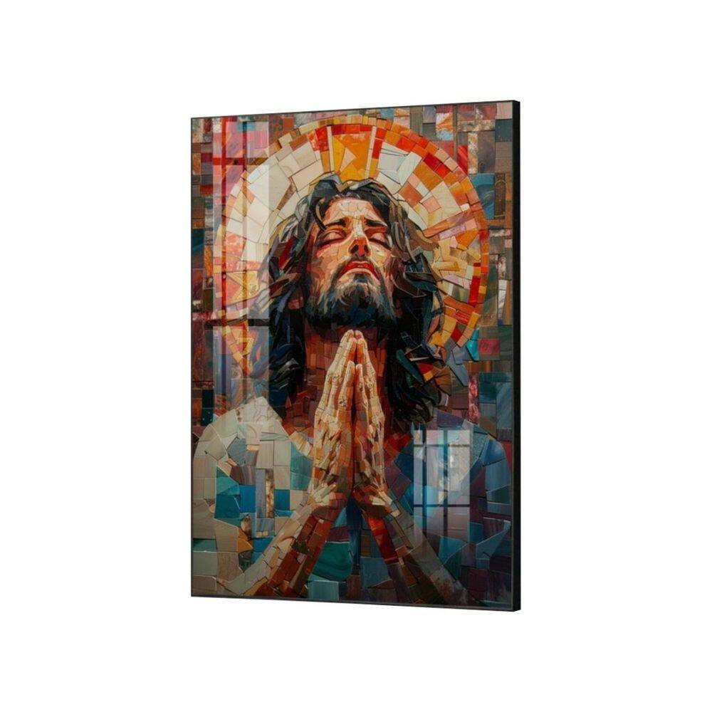 Quadro Decorativo Vinil com Vidro Jesus Quadriculado 90x60 Colorido