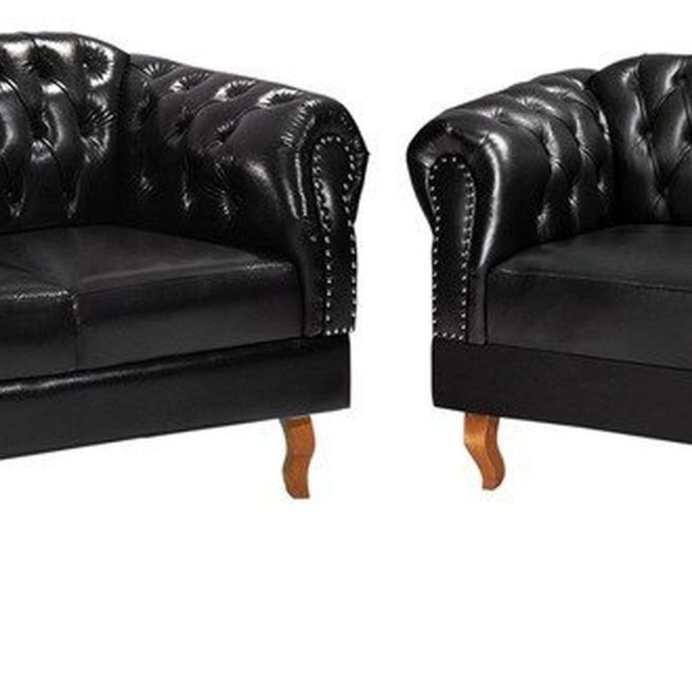 Conjunto Duque 2 Poltronas e 1 Namoradeira Chest 3 Lugares Courano Preto