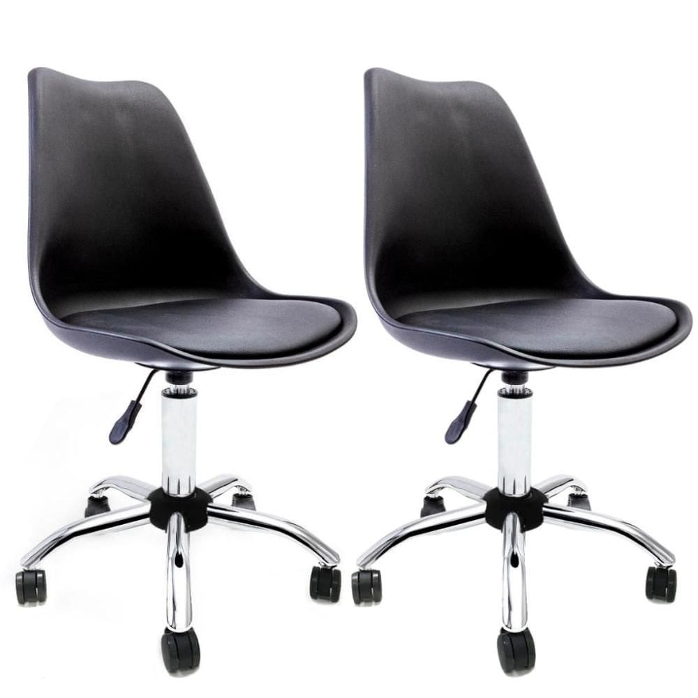 Conjunto 2 Cadeiras Saarinen Office Cromada Preta