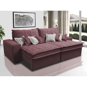 Sofá Retrátil E Reclinável 2,52m Com Molas Ensacadas Cama Inbox Supreme Tecido Suede Velusoft Vinho