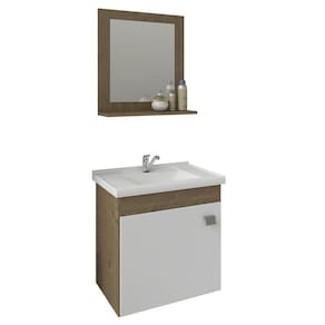 Gabinete De Banheiro Com Cuba E Espelheira Iris 45cm Amendoa/branco - Mgm