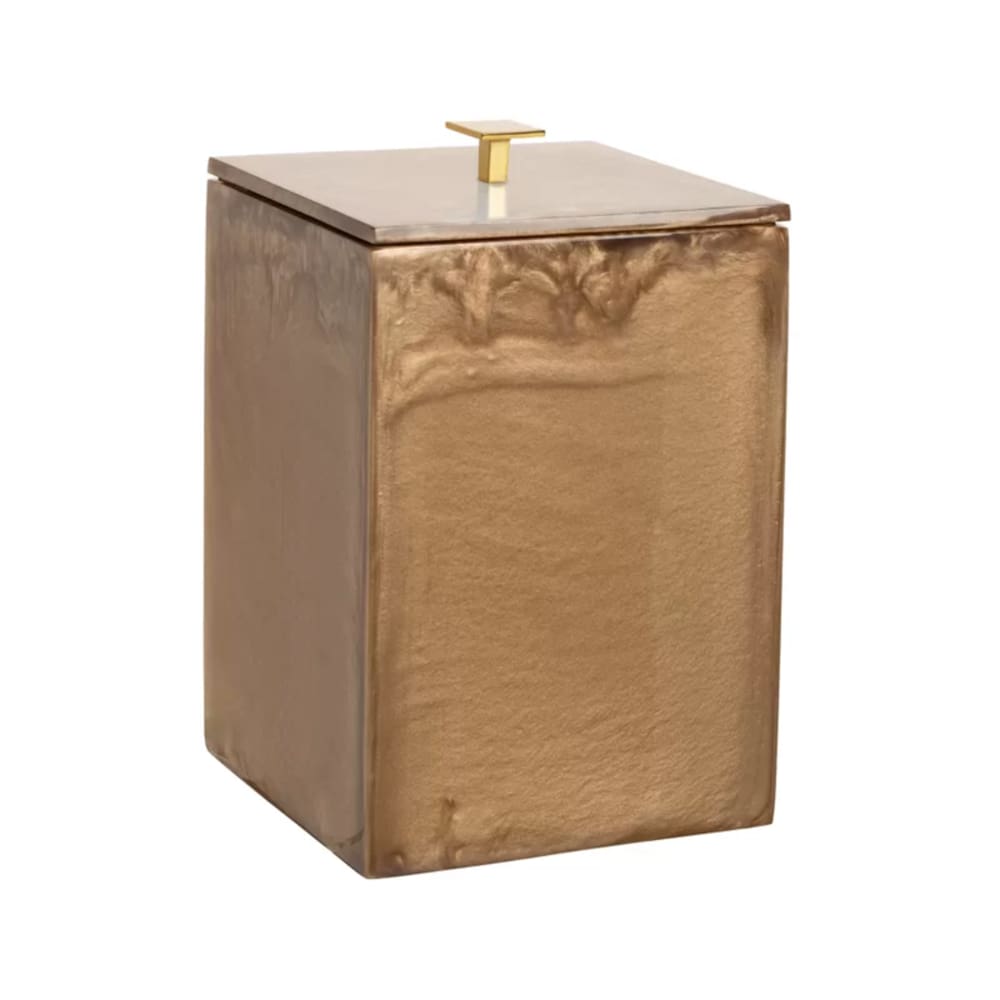 Lixeira Quadrada 5,5L Em Resina Champagne - Gold