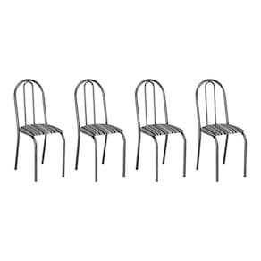 Kit 4 Cadeiras De Cozinha Califórnia Estampado Preto Listrado Pés De Ferro Preto
