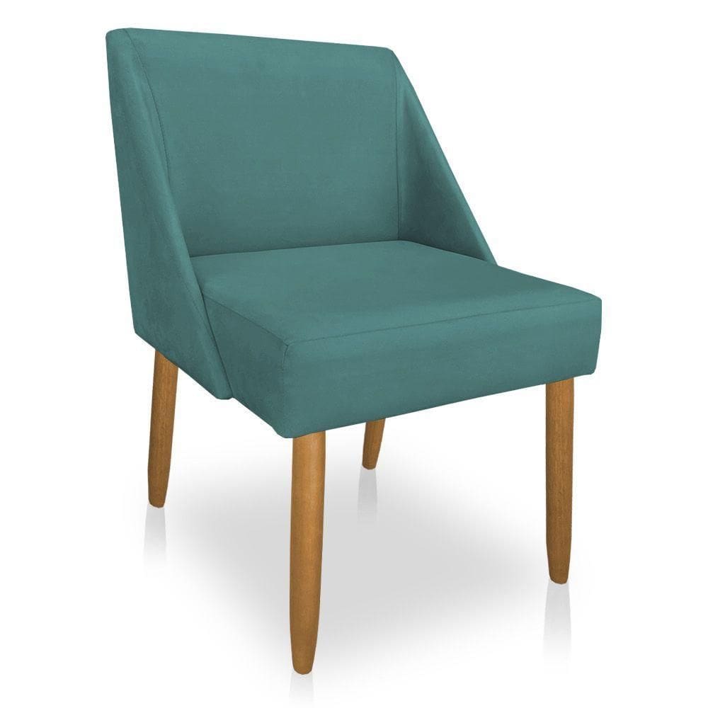Cadeira Poltona Juliana Suede Azul Turquesa Pés Palito Castanho