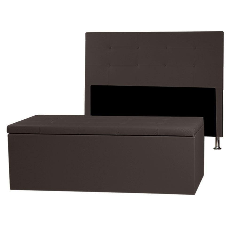 Kit Cabeceira E Calçadeira Baú Queen 1,60m Berlim Corano Marrom - Pallazio