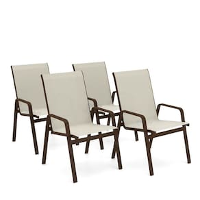 Kit 4 Cadeira Riviera Piscina Alumínio Marrom Tela Bege