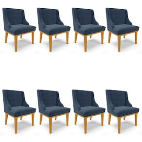 Kit 8 Cadeiras Estofadas Para Sala De Jantar Castanho Lia Suede Azul Marinho - Ibiza