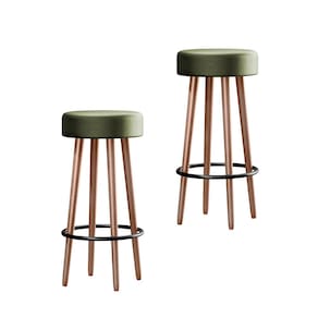 Kit 2 Banquetas Berlin Alta 70cm Estofado Verde - Salaone