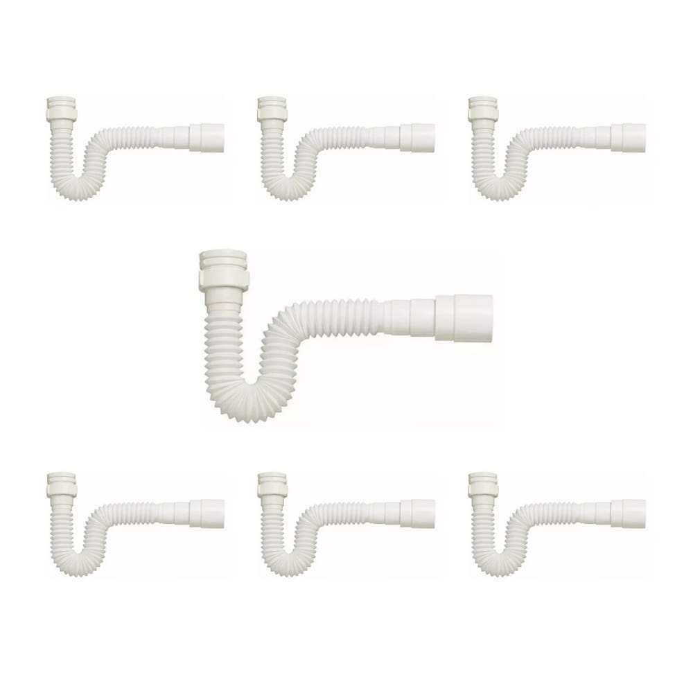 kIT 7 Sifão Sanfonado Branco Cozinha Pia Banheiro Tanque