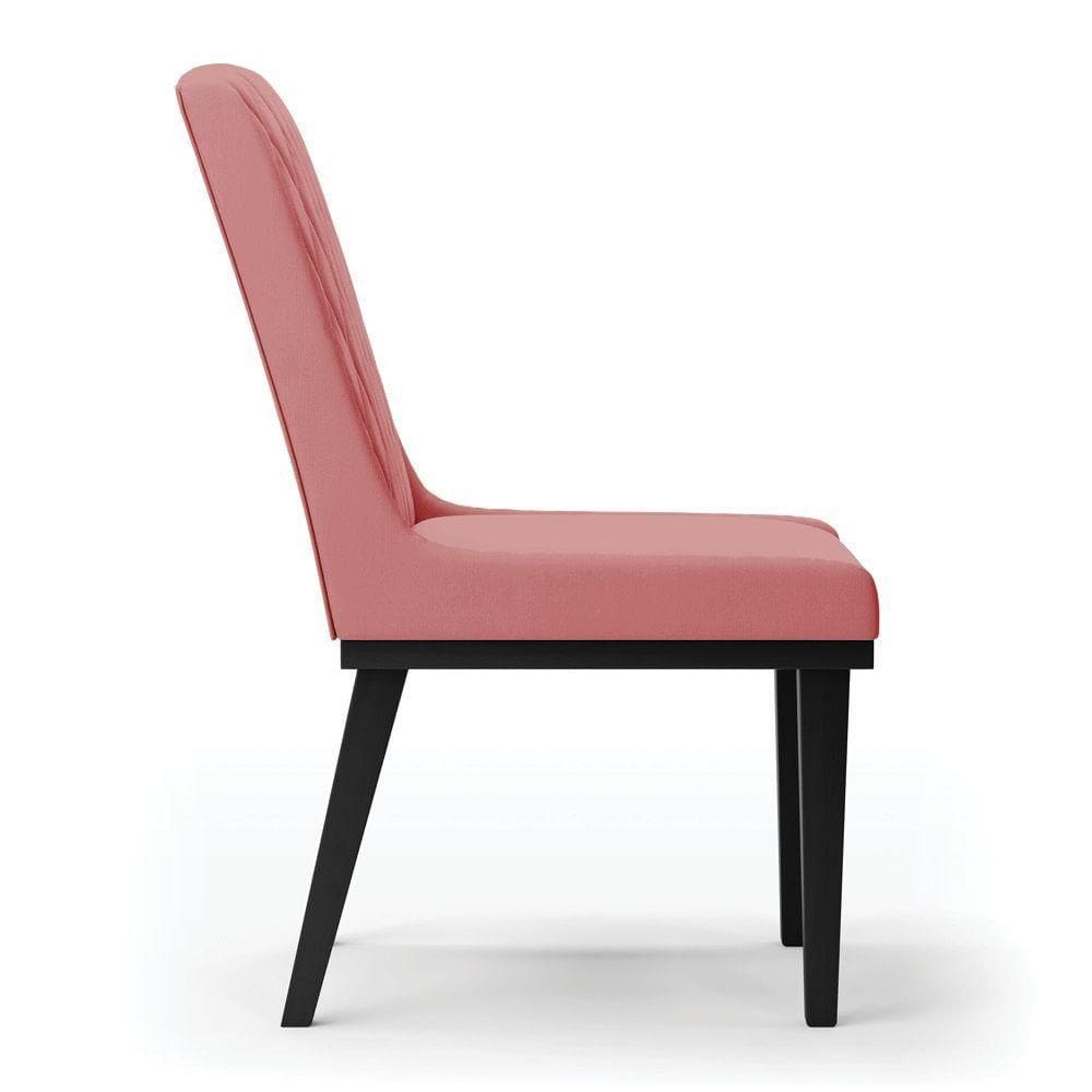Cadeira Sala De Jantar Base Madeira Preto Sofia Suede D03 - D`rossi Cor Rose