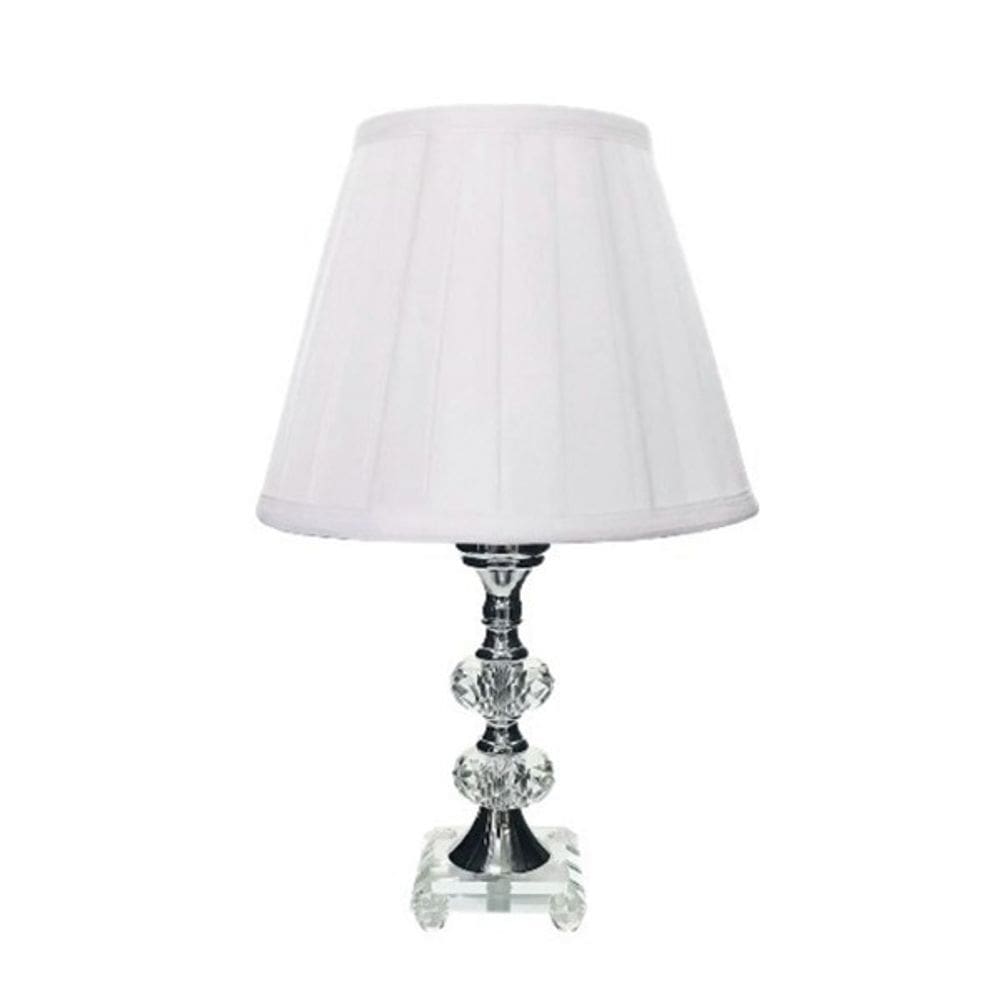 Abajur de Cristal Com Cúpula Drapeada Branca Bivolt 36cm