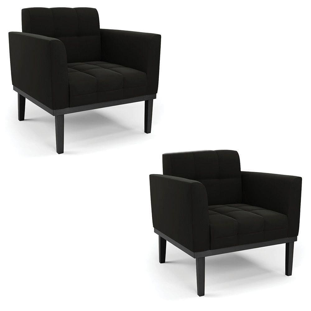 Poltrona Base De Madeira Fixa Preto Kit 2 Elisa Suede Preto D03 - D`rossi
