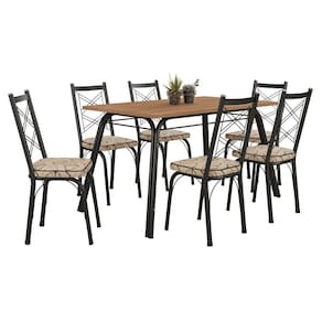 Kit Mesa De Jantar Anne 136cm Com 06 Cadeiras Delaware Cedro Ferro Preto - Pallazio