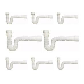 kIT 8 Sifão Sanfonado Branco Cozinha Pia Banheiro Tanque
