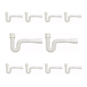 kIT 10 Sifão Sanfonado Branco Cozinha Pia Banheiro Tanque