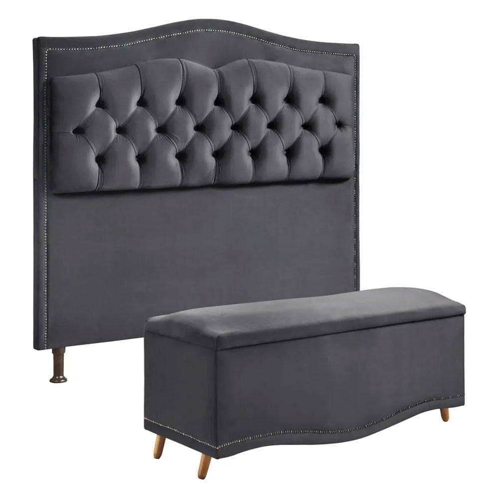 Cabeceira E Calçadeira Holanda 90cm 2.0 Shop Das Cabeceiras Cinza Chumbo