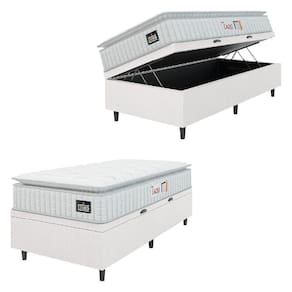 Cama Box Baú Colchão Solteiro Espuma D45 Lazio Pillow Top 88x188x70cm Linho Branco Hellen Branco