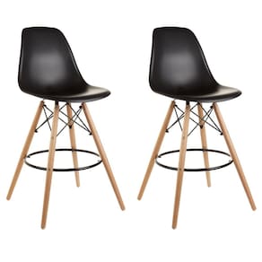 Kit 2 Banquetas Alta Charles Eames Base Madeira Cozinha Bar