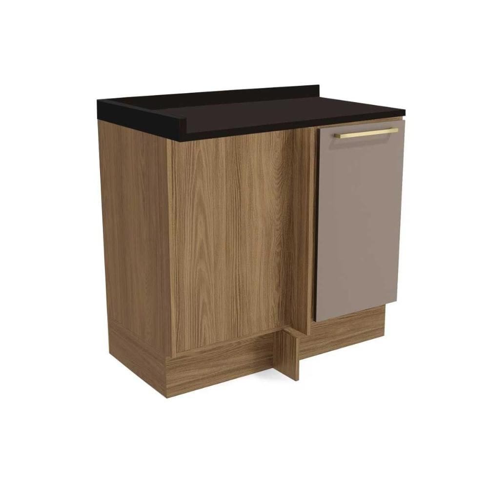 Balcão de Cozinha Modulado Botanic M625 Canto Reto 1 Porta c/Tampo 98cm Nogueira/Fendi/Preto - Kappesberg