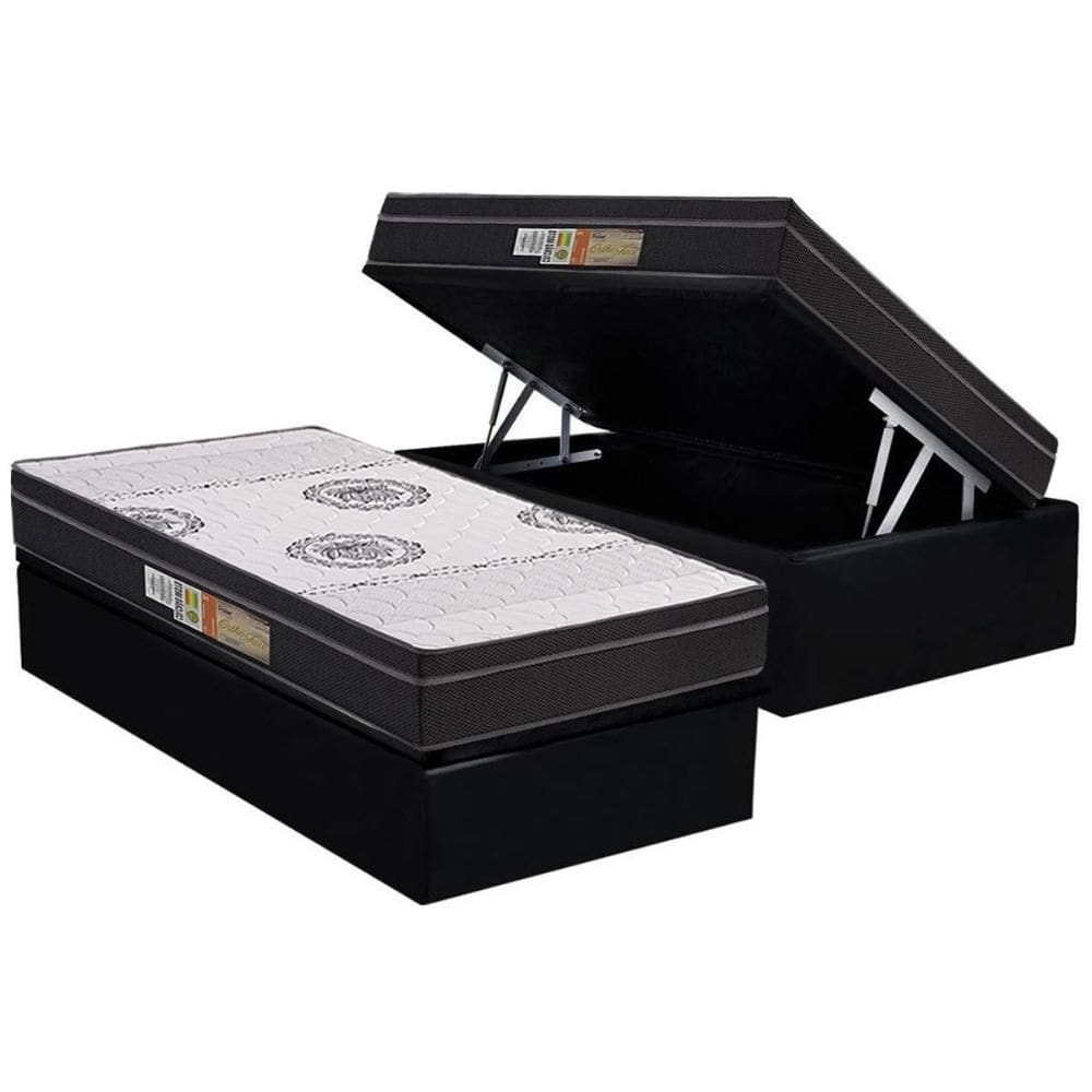 Cama Box Baú Solteiro: Colchão Anatômico Polar D28 / EP Orthoface Firme + Base CRC Suede Black(88x188)