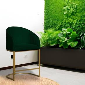 Poltrona Banqueta Decorativa Base Metal Mia Veludo Verde - LM DECOR