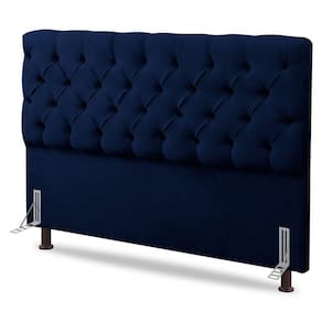 Cabeceira Cama Box Solteiro Lylla 90cm Capitonê Com Frame Veludo Azul Marinho - Desk Design