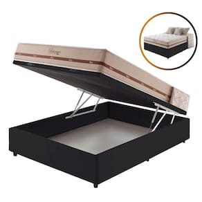 Cama Box Baú Casal Preto + Colchão Molas Bahamas 128cm
