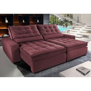 Sofá Retrátil E Reclinável Com Molas Ensacadas Cama Inbox Gold 2,72m Tecido Suede Velusoft Vinho