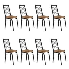 Kit 8 Cadeiras De Cozinha Delaware Estampado Rattan Bege Pés De Ferro Preto - Pallazio