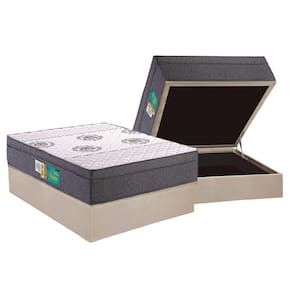 Cama Box Baú Casal: Colchão Espuma D33 Polar Pérola Euro Pillow + Base CRC Suede Clean(138x188)