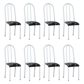 Kit 8 Cadeiras De Cozinha Flórida Estampado Preto Florido Pés De Ferro Branco