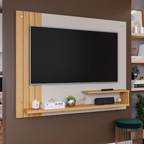 Painel Para Tv Até 50`` Com Prateleira E Nicho Dunas Permobili Off White/Nature Off White/Nature