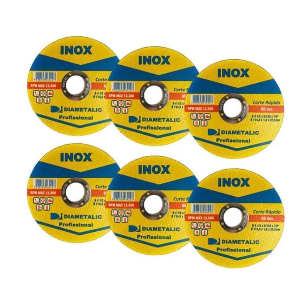 Kit 6 Disco Corte Rápido Fino Aço Inox 115X22Mm