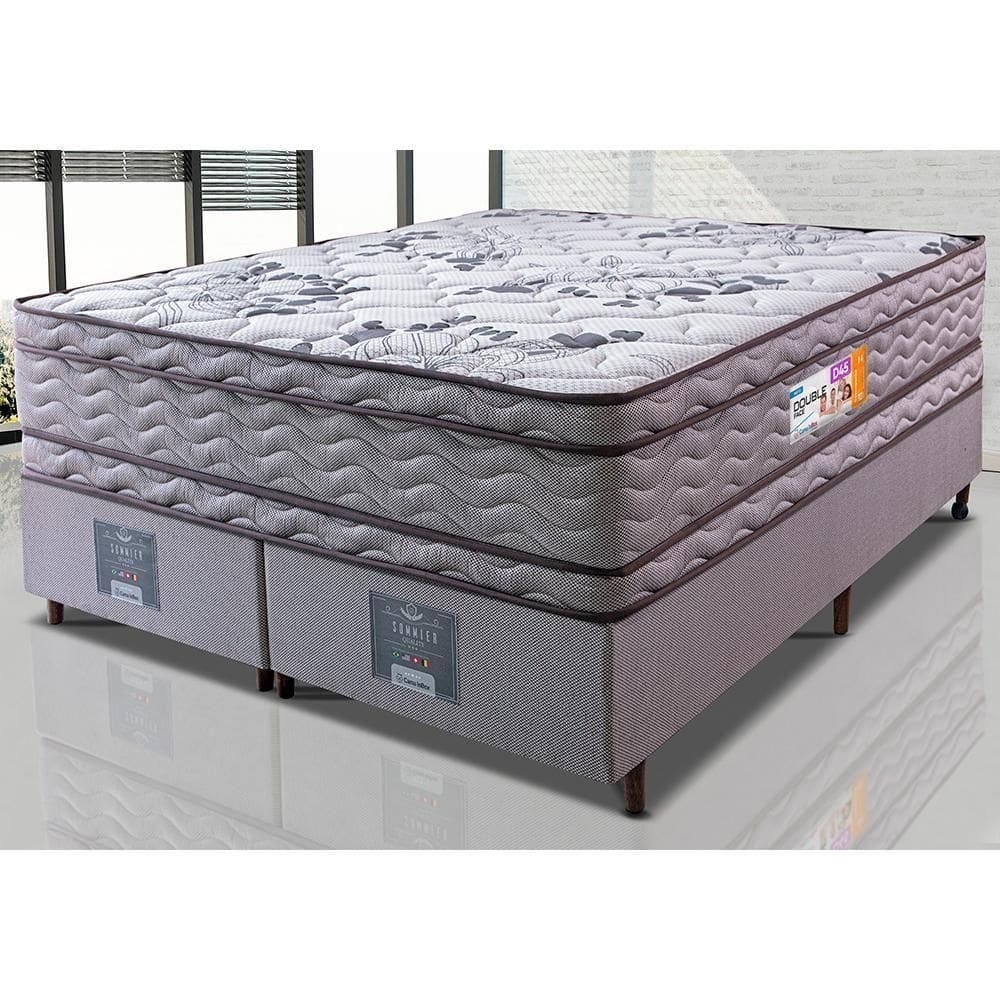 Cama Box Queen Colchão Ortopédico + Box 158x198x71 Double Face Espuma D45 Cinza