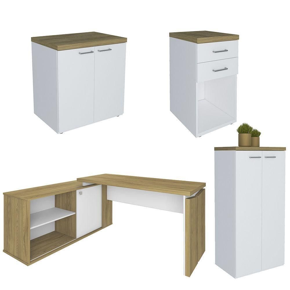 Conjunto Escritório Home Office 4 Peças Sharp A06 Olmo-branco - Mpozenato