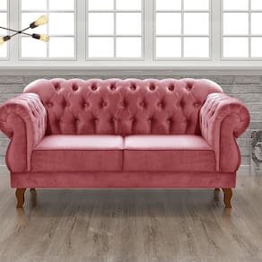 Sofá 2 Lugares Duquesa Chesterfield Decoração Recepção Rosa