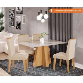 Conjunto Sala De Jantar Patricia 130X80 4 Cadeiras Clarice Cimol Nature/Offwhite/Nude