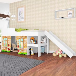 Cama Cabaninha com Escorregador e Colchão Solteiro Branco Diversão Kids Jm Móveis