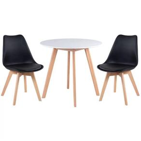 Kit - Mesa Redonda Leda 80 Cm Branco + 2 Cadeiras Estofadas Leda Preto