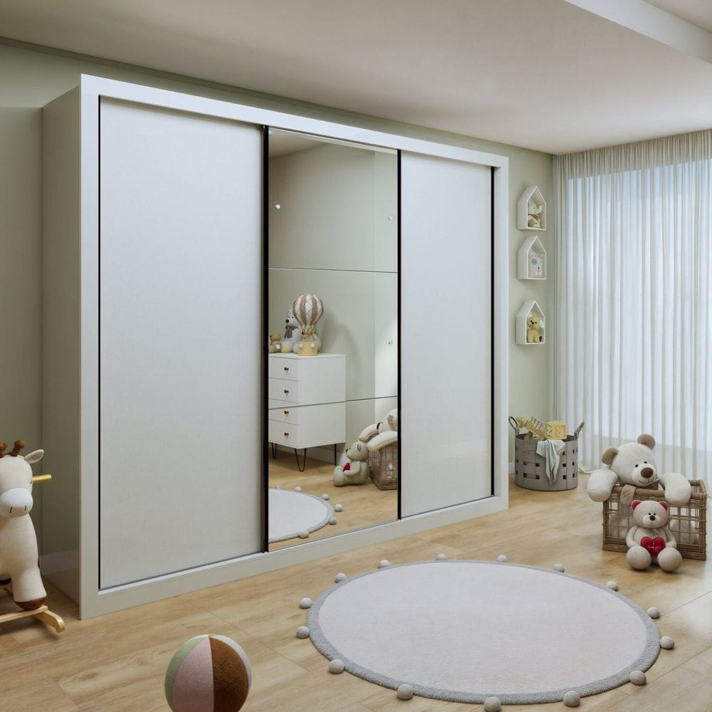 Guarda-roupa Infantil com Espelho 3 Portas 6 Gavetas Marcella Branco