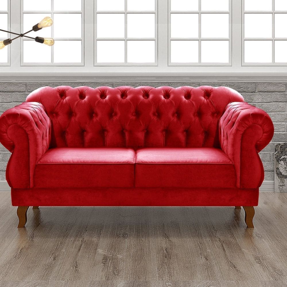 Sofá 2 Lugares Duquesa Chesterfield Decoração Recepção Vermelho