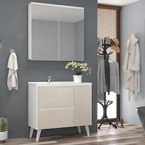 Gabinete de Banheiro 90cm com Lavatório e Armário Ref 910 Branco/Arenito