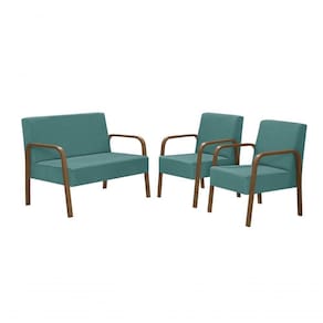 ConjJade 1 Poltrona 2 Lugares E 2 Poltronas De 1 Lugar Braço Madeira Suede