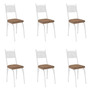 Kit 6 Cadeiras De Cozinha Virginia Estampado Rattan Bege Pés De Ferro Branco