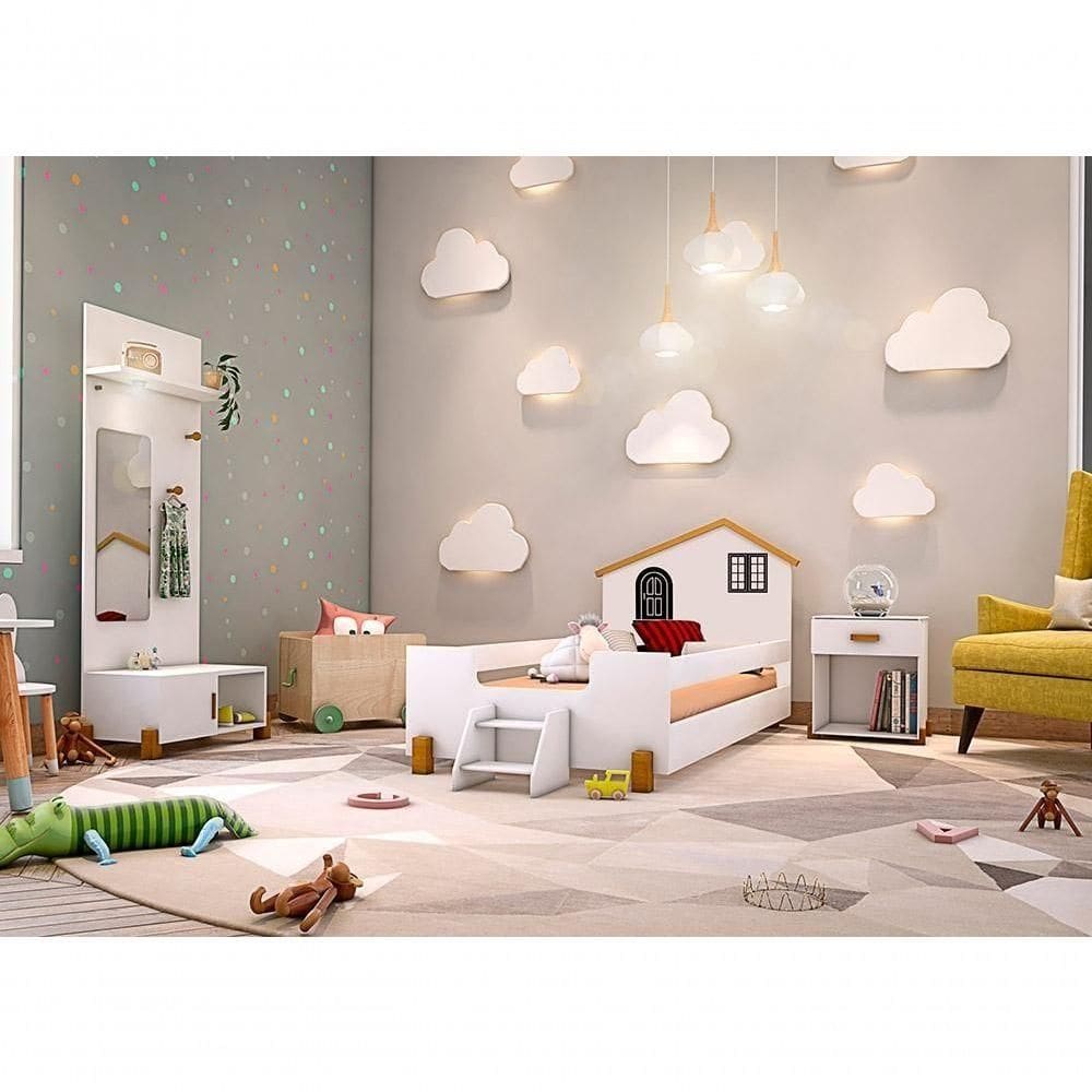 Cama Solteiro Belíssima Branca E Preta Com 2 Luminárias Divaloto