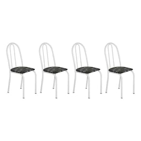 Kit 4 Cadeiras De Cozinha Califórnia Estampado Preto Florido Pés De Ferro Branco