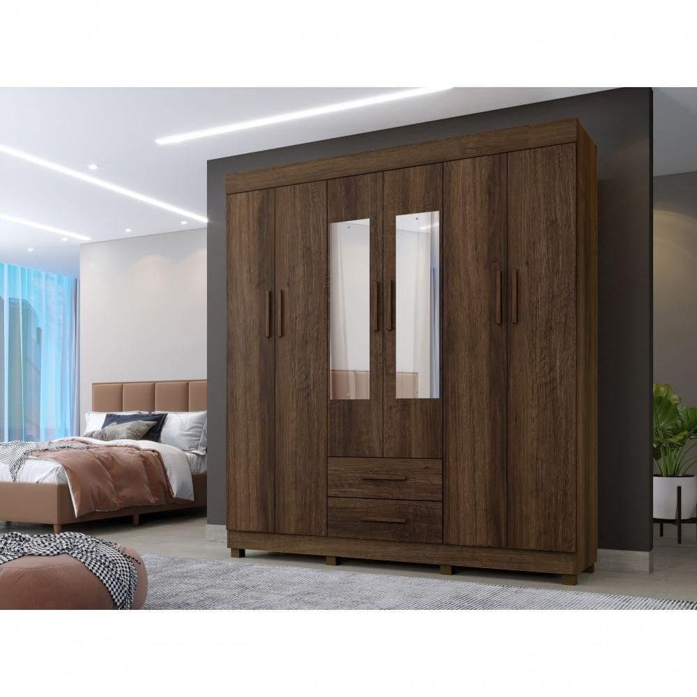 Guarda Roupa 6 Portas Com Espelho Copacabana Benetil Cor:imbuia