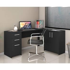 Mesa De Escritório Em L 2 Gavetas 3 Portas Havana Notável Preto